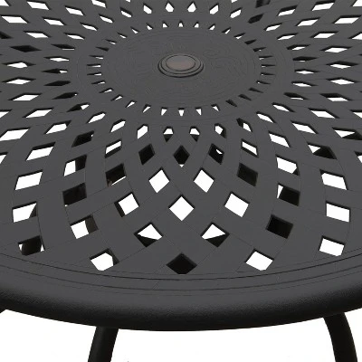 48" Modern Weave Design Mesh Aluminum Round Patio Dining Table Black - Oakland Living
