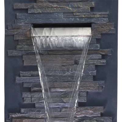 32" Modern Stone Wall Fountain With LED Lights Gray - Alpine Corporation - Image 4