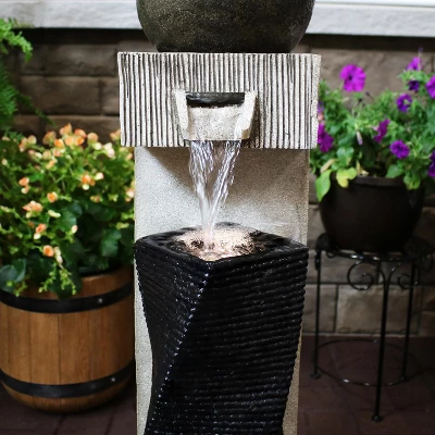 Sunnydaze Decor Sunnydaze 35"H Electric Polyresin Modern Artistry Column Outdoor Water Fountain With LED Lights - Image 6