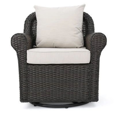 Avondale 3pc All-Weather Wicker Patio Chair Set W/ Fire Pit - Dark Brown - Christopher Knight Home - Image 2