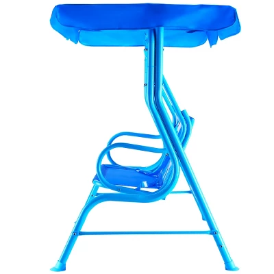 Costway Kids Patio Swing Chair Children Porch Bench Canopy 2 Person Yard Furniture Blue - Image 3