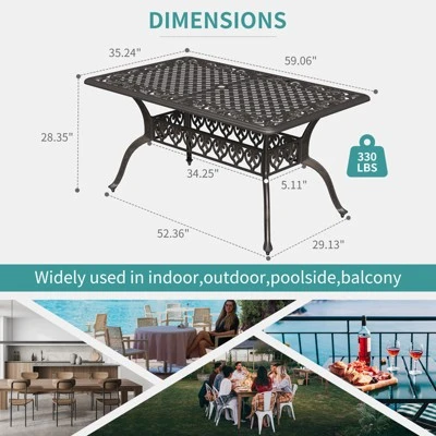 COZONY Cast Aluminum Outdoor Dining Table, Patio Table For 6-8 People, Rust-Resistant Metal Dining Table With Umbrella Hole For Garden Backyard Deck - Image 2