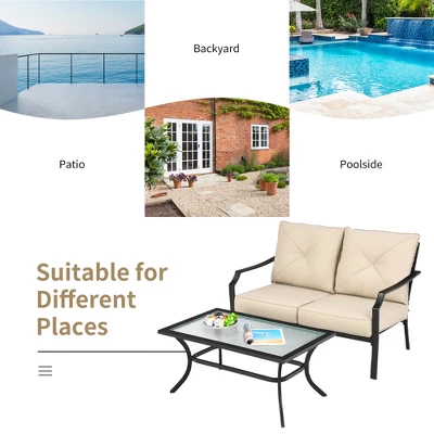 Costway 2 PCS Patio Loveseat With Coffee Table Outdoor Sofa Bench With Cushions - Image 4