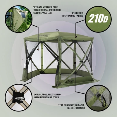 CLAM Quick-Set Venture Portable Pop-Up Outdoor Camping Gazebo Screen Tent Sided Canopy Shelter With Ground Stakes And Carry Bag - Image 2