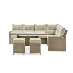 Canaan 4pc All Weather Wicker Outdoor Deep Seat Dining Sectional Set Cream - Alaterre Furniture
