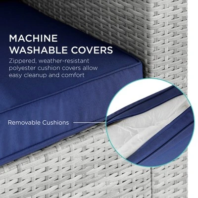 Best Choice Products 2-Person Outdoor Patio Loveseat Wicker Sofa Couch Furniture Set W/ 2 Accent Pillows - Gray/Navy - Image 3