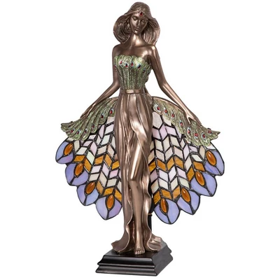 Design Toscano Peacock Priestess Tiffany-Style Stained Glass Illuminated Sculpture - Image 2