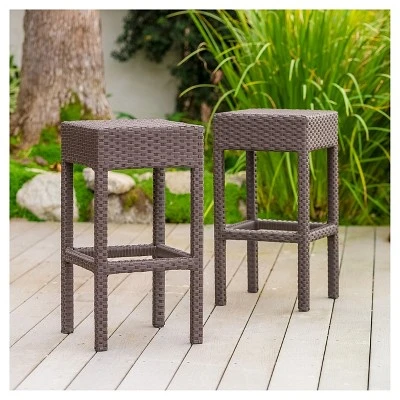 Milton Set Of 2 Wicker Patio Backless Barstool - Brown - Christopher Knight Home - Image 2