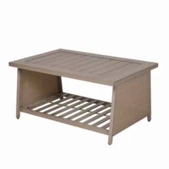Aluminum Patio Chat Table With Bottom Shelf - Natural - WELLFOR