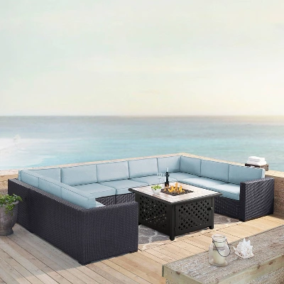 Biscayne 6pc Outdoor Wicker Sectional Set With Fire Table - Mist - Crosley