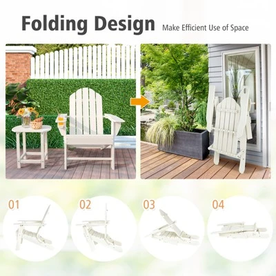 Tangkula Patio 3PCS Adirondack Chair Side Table Set Outdoor Chair Set With End Table Weather Resistant Cup Holder For Backyard Garden White - Image 4