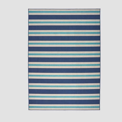 Ronan Geometric Outdoor Rug Blue/Ivory - Christopher Knight Home - Image 6