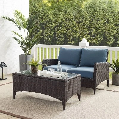 Kiawah 2pc Wicker Patio Seating Set - Blue - Crosley - Image 4