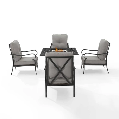 5pc Dahlia Outdoor Steel Fire Pit Set Taupe/Matte Black - Crosley - Image 6