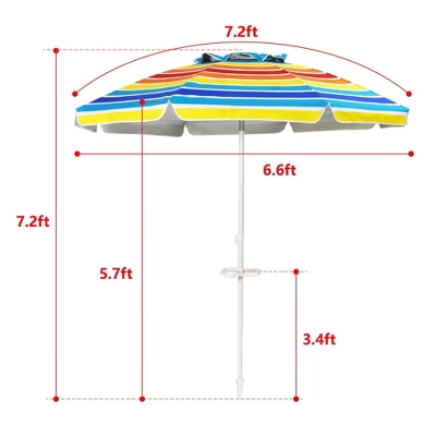 7.2' X 7.2' Portable Sunshade Beach Umbrella With Sand Anchor And Carry Bag - Wellfor - Image 3