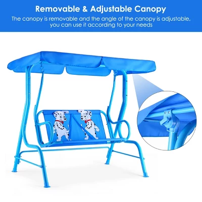 Costway Kids Patio Swing Chair Children Porch Bench Canopy 2 Person Yard Furniture Blue - Image 5