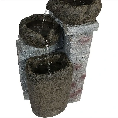 Sunnydaze Decor Sunnydaze Outdoor Polyresin Solar Powered Stone Bowls Water Fountain With LED Lights And Backup Battery - 30" - Image 4