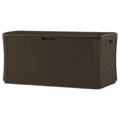 Suncast BMDB12000ST 134-Gallon Extra Large All-Weather UV-Resistant Wicker Pattern Deck Box With Lockable Lid For Garden, Garage, Or Patio, Java