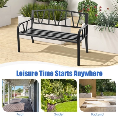 Costway Outdoor Patio Garden Bench Metal Frame With Ergonomic Armrest 660 Lbs Max Load - Image 7