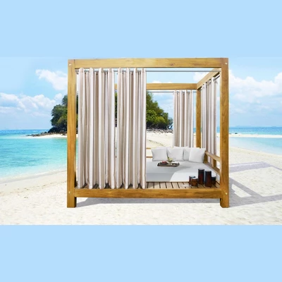 Commonwealth Seascapes Stripes Light Filtering Satiny Look Provide Privacy Grommet Outdoor Panel Pair Linen - Image 4