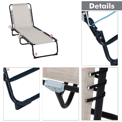 Outsunny Outdoor Folding Chaise Lounge Chair Portable Lightweight Reclining Garden Sun Lounger With 4-Position Adjustable Backrest For Patio, Deck, And Poolside - Image 4