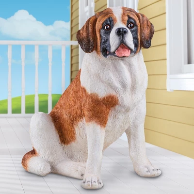 Collections Etc Hand-Painted Realistic Saint Bernard Garden Statue 11 X 16 X 16.25 - Image 2