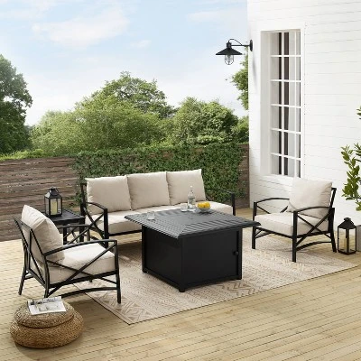 Kaplan 5pc Outdoor Sofa Set With Fire Table - Oatmeal - Crosley - Image 7