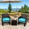 Costway 5PCS Patio Rattan Wicker Furniture Set Sofa Ottoman Cushion Turquoise