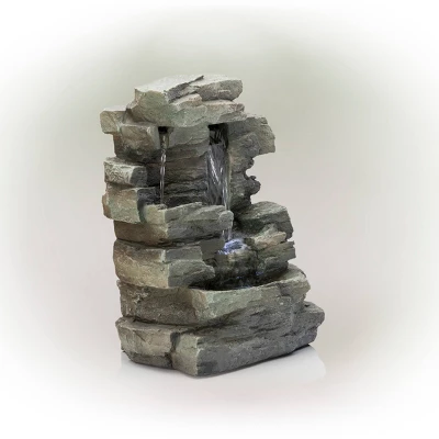 13" Resin Waterfall Tabletop Fountain With LED Lights Gray - Alpine Corporation - Image 3
