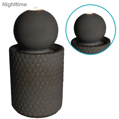Sunnydaze Decor Sunnydaze Modern Orb On Circle-Pattern Base Ceramic Outdoor Fountain With LED Lights, Gray - Image 2