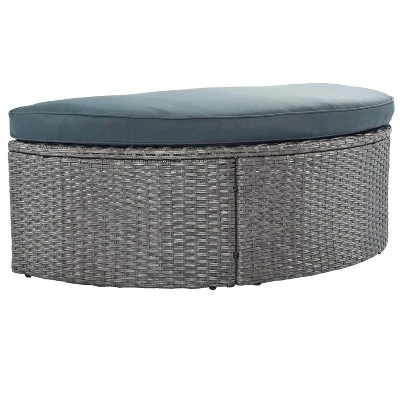 2pc Outdoor Wicker Conversation Sectional Set With Cushions & Half-Moon Side Table For Umbrella - Gray - GODEER - Image 8