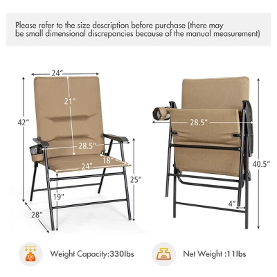Costway Patio Padded Folding Portable Chair Camping Dining Outdoor Beach Chair GreyBrown - Image 3