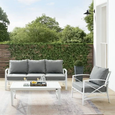 Kaplan 3pc Outdoor Sofa Set With Sofa & Arm Chair With Coffee Table - Gray - Crosley - Image 6