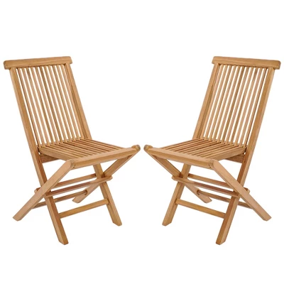 Costway 2 PCS Patio Folding Chair Teak High Back Dining Slatted Seat Portable Outdoor - Image 8