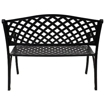 Sunnydaze Decor Sunnydaze 2-Person Checkered Design Cast Aluminum Outdoor Patio Bench, Black - Image 10