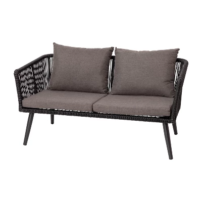 Flash Furniture Kierra Black All-Weather 4-Piece Woven Conversation Set With Gray Zippered Removable Cushions & Metal Coffee Table - Image 5