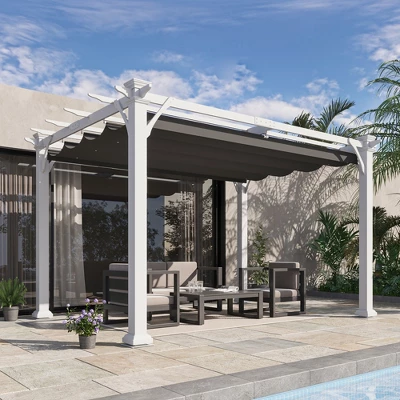 Outsunny 13' X 10' Wood Pergola Gazebo, Sun Shade Shelter With Retractable Canopy, For Garden, Patio, Backyard, Deck