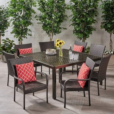 Bullpond 9pc Aluminum And Wicker Dining Set - Christopher Knight Home - Image 7