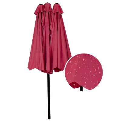 Tangkula 15 Ft Outdoor Patio Umbrella Double-Sided Shade Offset Wine Red - Image 6