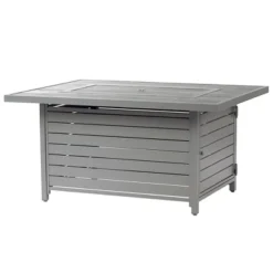 Oakland Living Aluminum Rectangle 48" X 36" 55000 BTUs Propane Wood Texture Panel Design Outdoor Patio Dining Table Gray