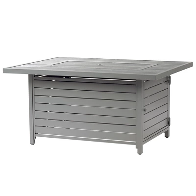 Oakland Living Aluminum Rectangle 48" X 36" 55000 BTUs Propane Wood Texture Panel Design Outdoor Patio Dining Table Gray