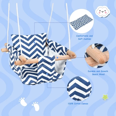 Costway Baby Canvas Hanging Swing Cotton Hammock Toy For Toddler BluePink - Image 6