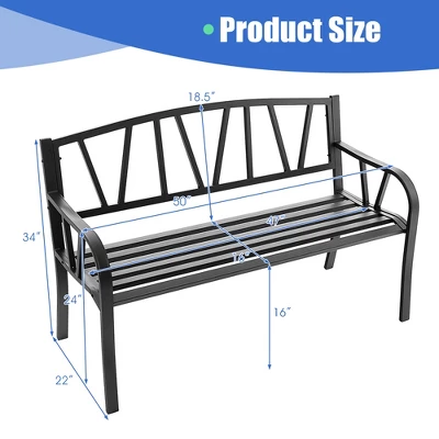 Costway Outdoor Patio Garden Bench Metal Frame With Ergonomic Armrest 660 Lbs Max Load - Image 2