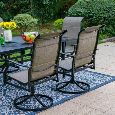 7pc Outdoor Dining Set With With Padded Sling Chairs & Metal Rectangle Table With Umbrella Hole - Captiva Designs - Image 3