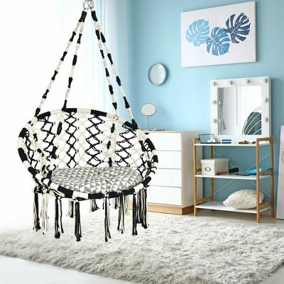 Costway Hanging Hammock Chair With Cushion Macrame Swing Cotton Rope Indoor Outdoor - Image 2