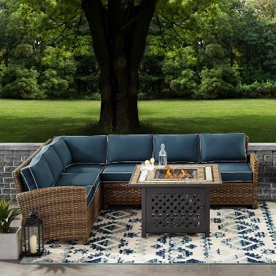 Bradenton 5pc Outdoor Wicker Sectional Set With Fire Table - Crosley