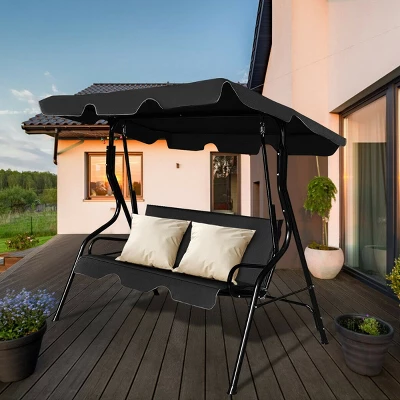 Costway Patio 3 Seats Canopy Swing Glider Hammock Cushioned Steel Frame Outdoor - Image 2