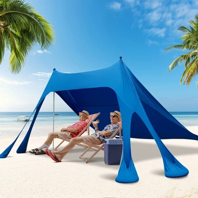 Costway 10 X 10 FT Beach Sunshade Canopy UPF50+ With Carry Bag &8 Sandbags &3 Shovels - Image 2
