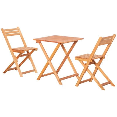 Outsunny 3 Piece Folding Patio Bistro Set, Wooden Outdoor Chairs And Table Set, Garden Dining Furniture For Poolside, Balcony, Teak - Image 3