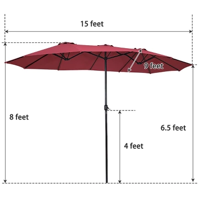 Tangkula 15 Ft Outdoor Patio Umbrella Double-Sided Shade Offset Wine Red - Image 7